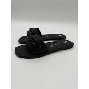 BC Footwear Appearance Black Vegan Leather Chain Slide Sandals Womens 6.5